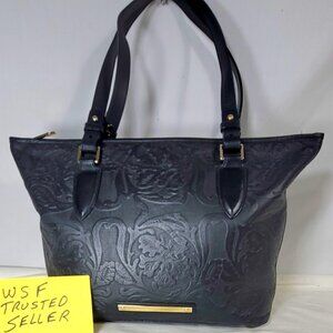 BRAHMIN MEDIUM ASHER BLACK SAINT ST.GERMAINE EMBOSSED LEATHER SHOULDER BAG/PURSE